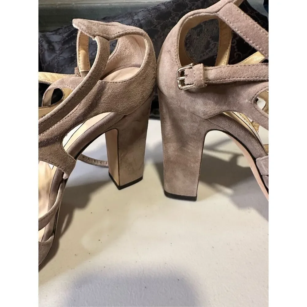 Jimmy Choo DILLAN Block Strappy Cage Block Heel Sandal Shoe Light Mocha 37 (7)